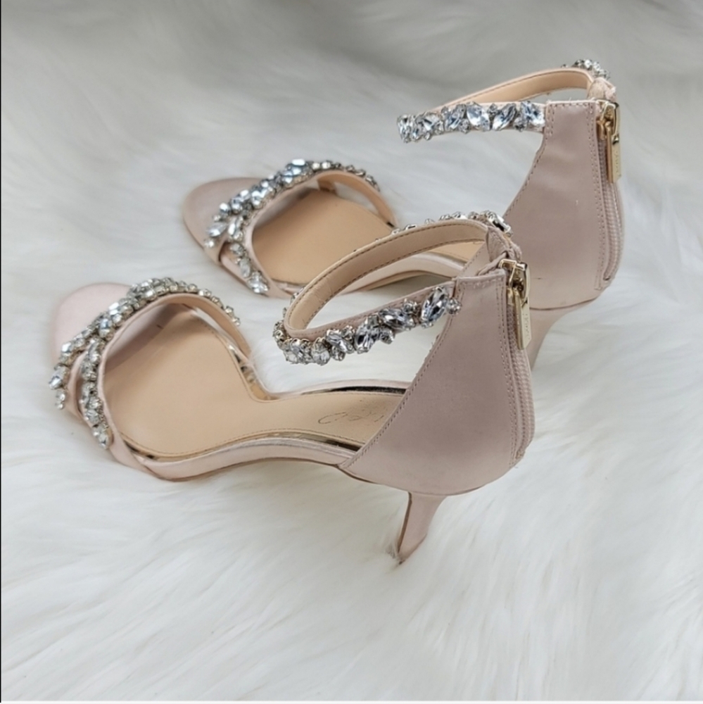 JEWEL BADGLEY MISCHKA Caroline Embellished Strap Evening Shoe Heels Champagne - Picture 12 of 16